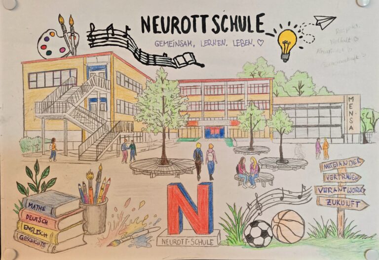 Kunstwerk des Monats Juli: Elham aus der Klasse 7b überzeugt mit ihrer Sicht auf unsere Schule